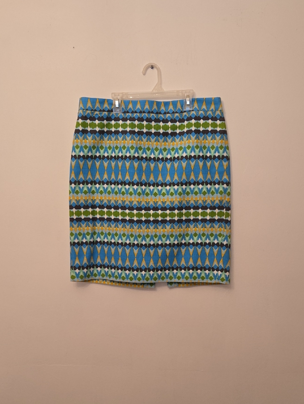 J. Crew Blue Geometric Stripe Pencil Skirt with Green & Yellow Accents